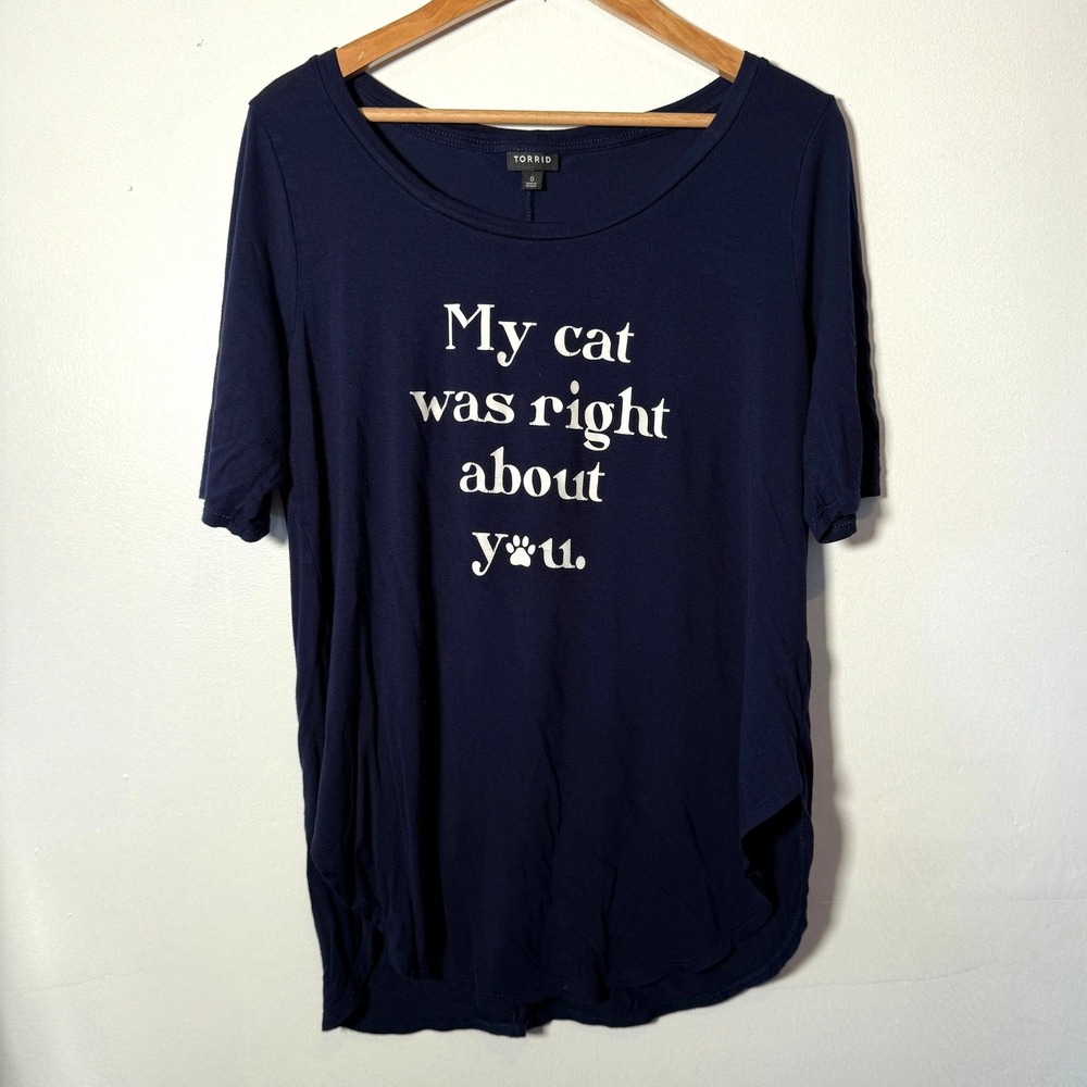 Torrid Navy Blue My Cat Was‎ Right About You Graphic Tee Shirt Size 0 Large XL